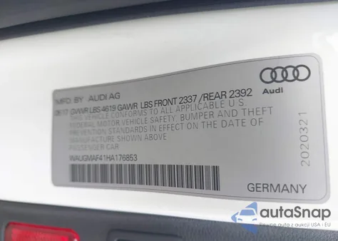 2017 Audi A4 2.0T Ultra Premium from USA, damaged, VIN WAUGMAF41HA176853